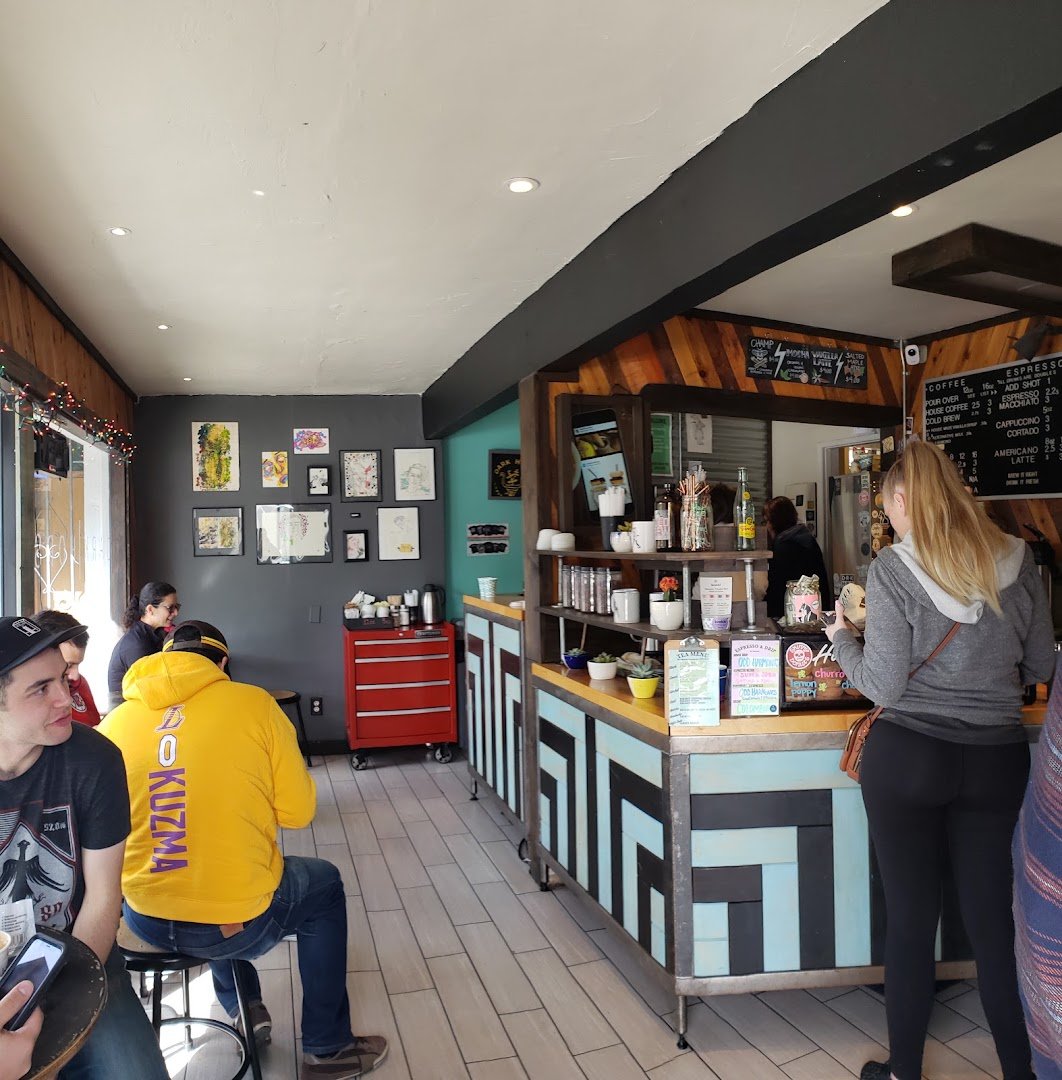 Interior of Dark Horse Coffee Roasters, specialty coffee shop in San Diego