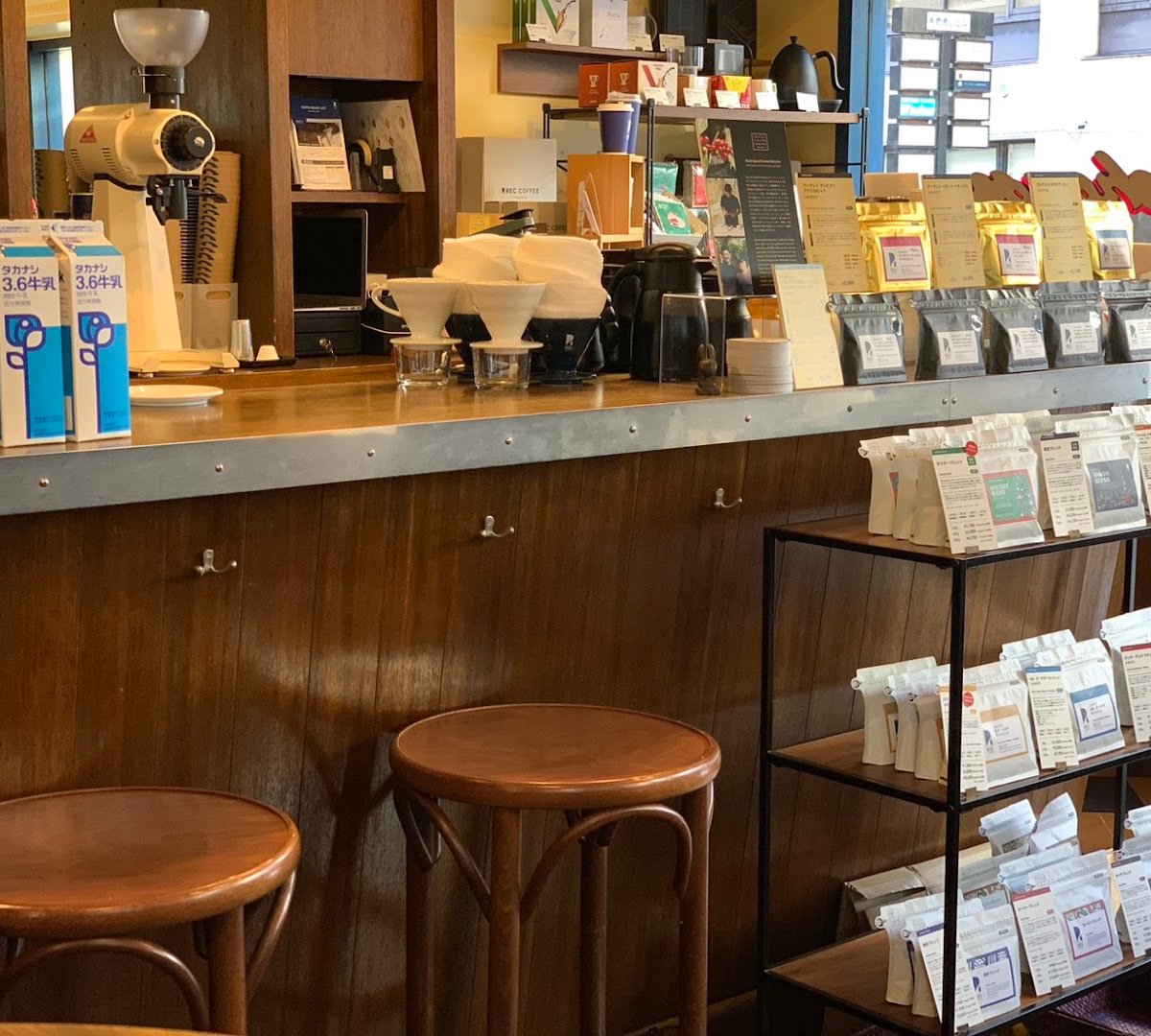 Interior of Rec Coffee Shibuya East, specialty coffee shop in Tokyo