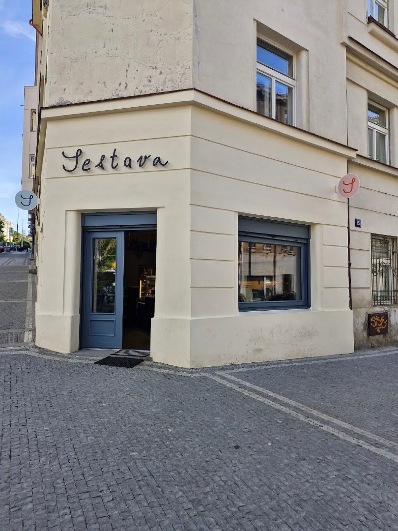 Storefront of Sestava, specialty coffee shop in Prague