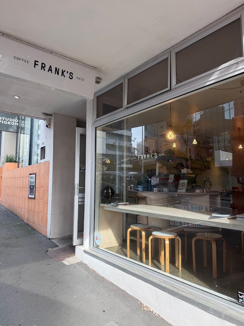 Storefront of Frank's Coffee & Eats, specialty coffee shop in Wellington