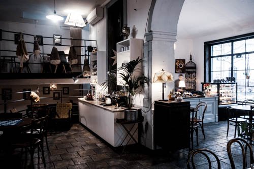 Interior of Proces Kawki, specialty coffee shop in Warsaw