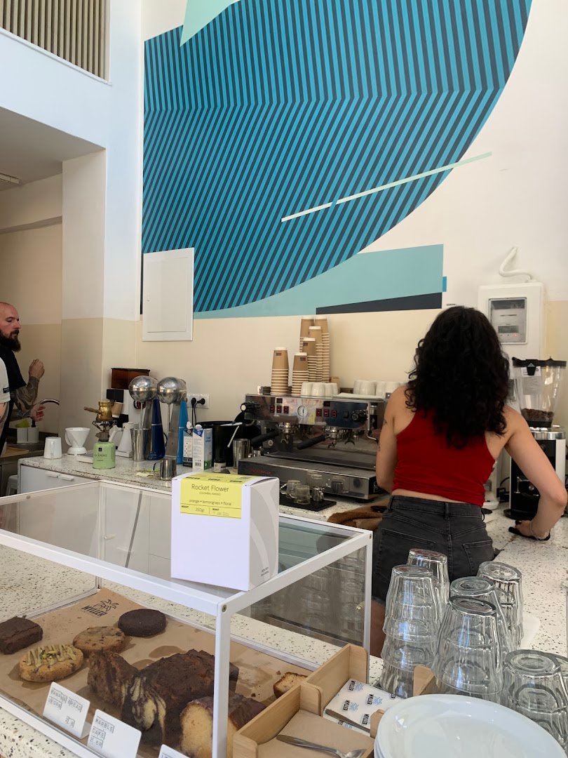 Interior of Handpickers Coffee Roasters, specialty coffee shop in Athens