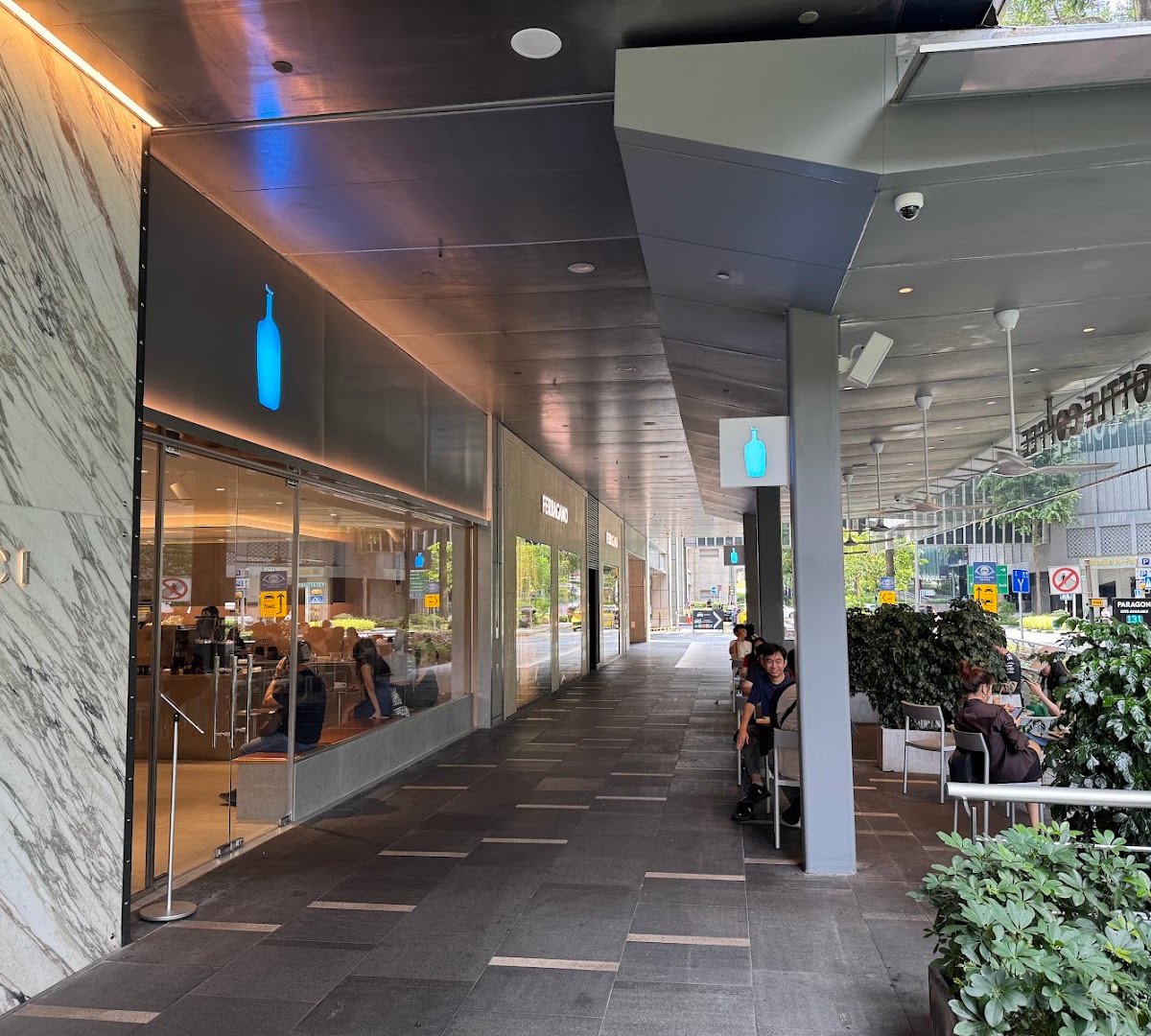 Storefront of Blue Bottle Coffee, specialty coffee shop in Singapore