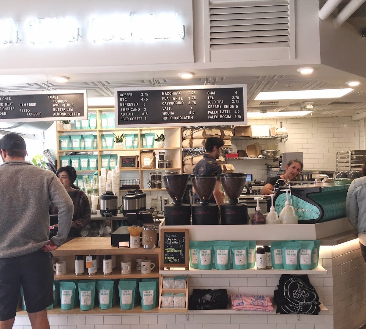 Interior of Cat & Cloud Coffee, specialty coffee shop in Santa Cruz