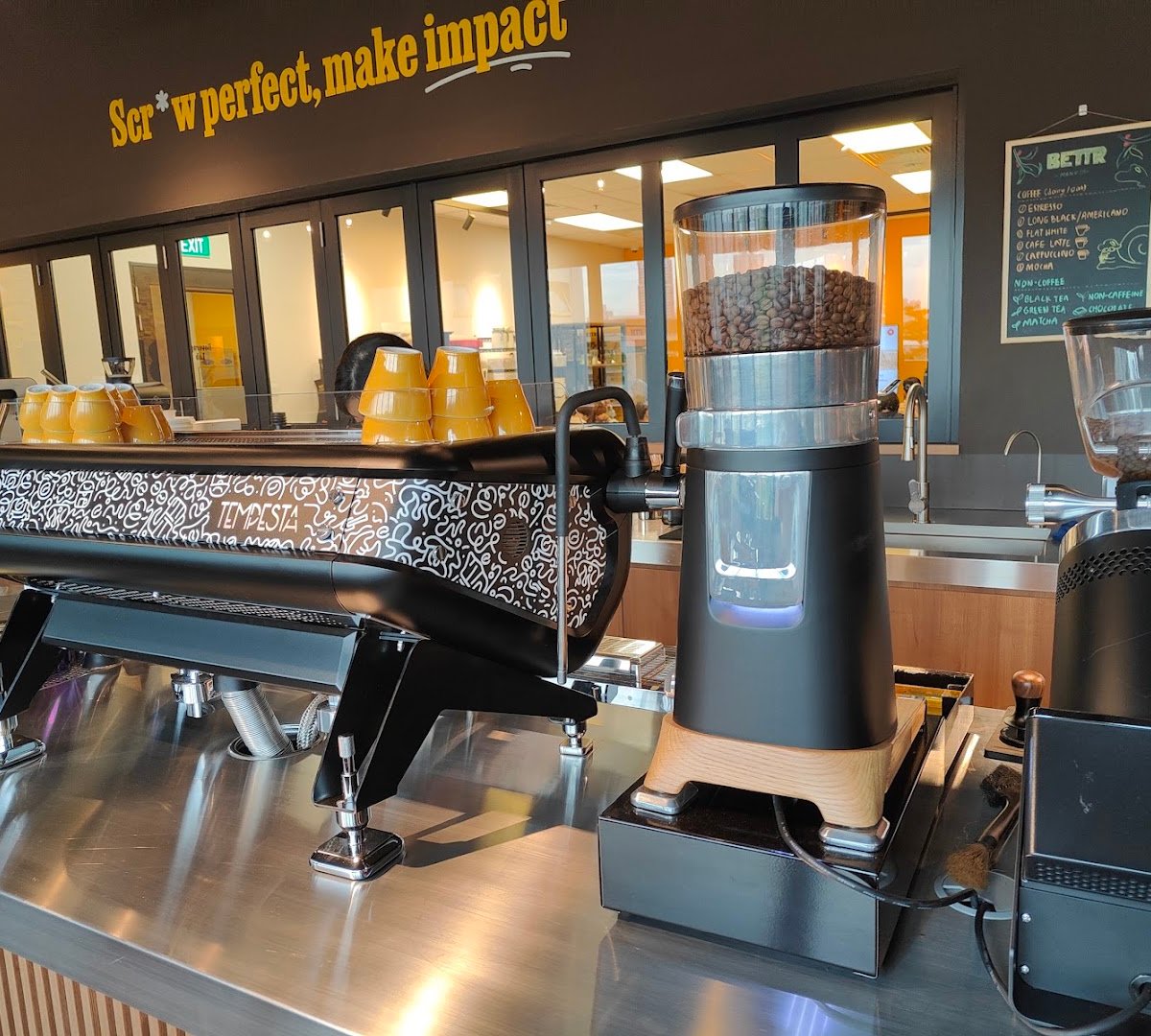 Interior of Bettr Barista Pte Ltd, specialty coffee shop in Singapore