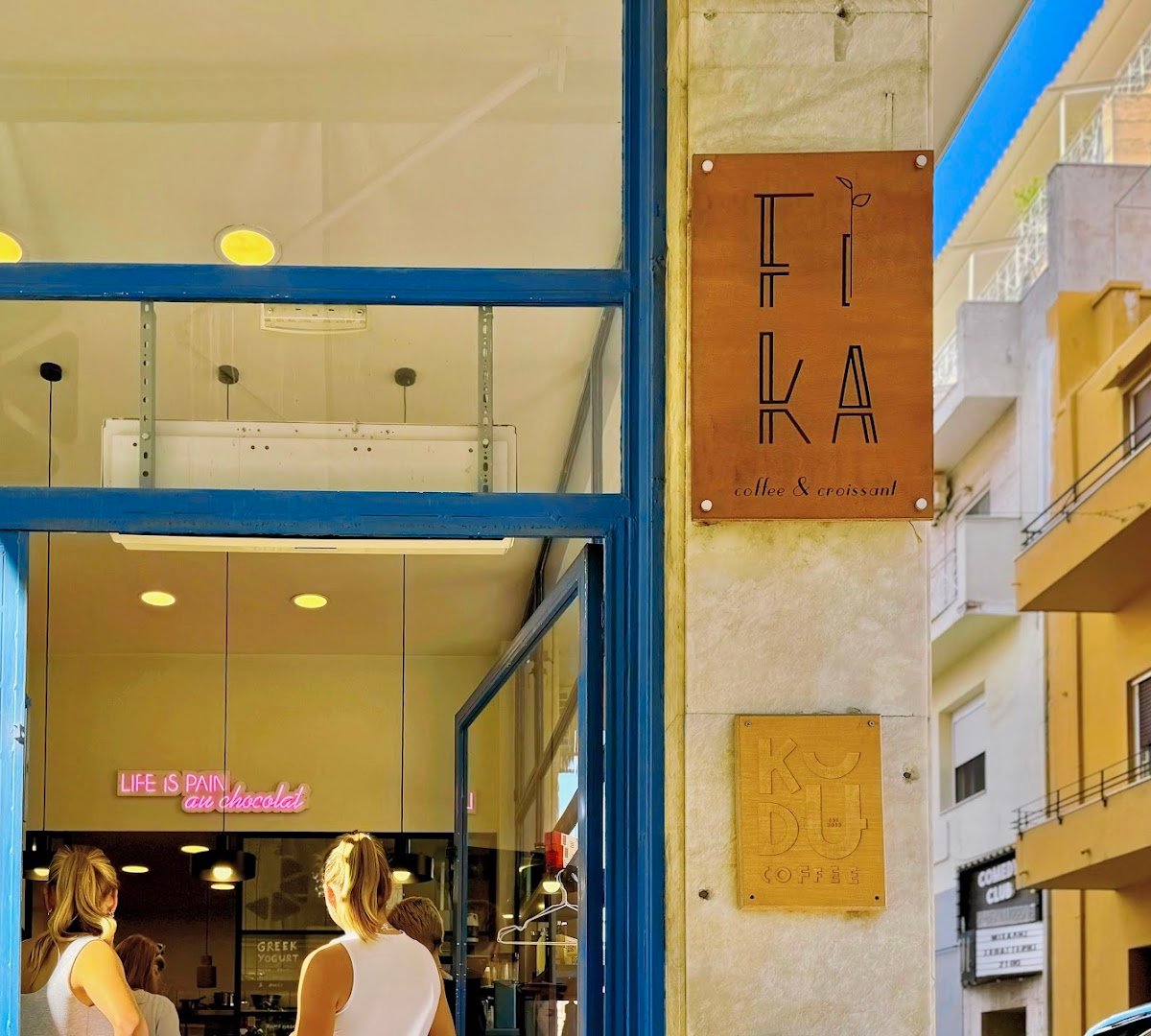 Storefront of Fika coffee & croissant, specialty coffee shop in Athens