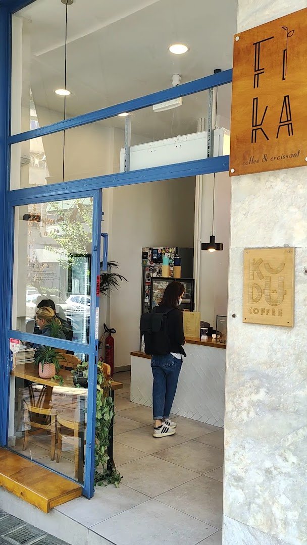 Storefront of Fika coffee & croissant, specialty coffee shop in Athens
