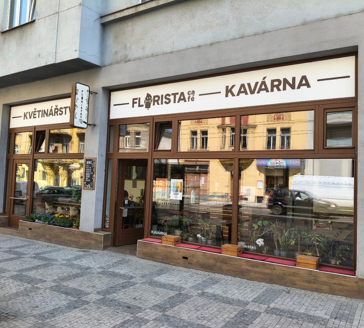 Storefront of Florista Café, specialty coffee shop in Prague