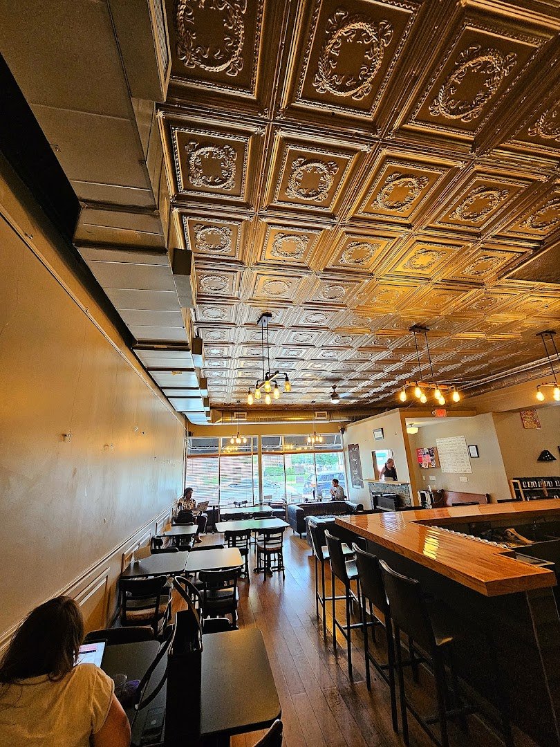 Interior of Sisters' Sludge Coffee Cafe and Wine Bar, specialty coffee shop in Minneapolis