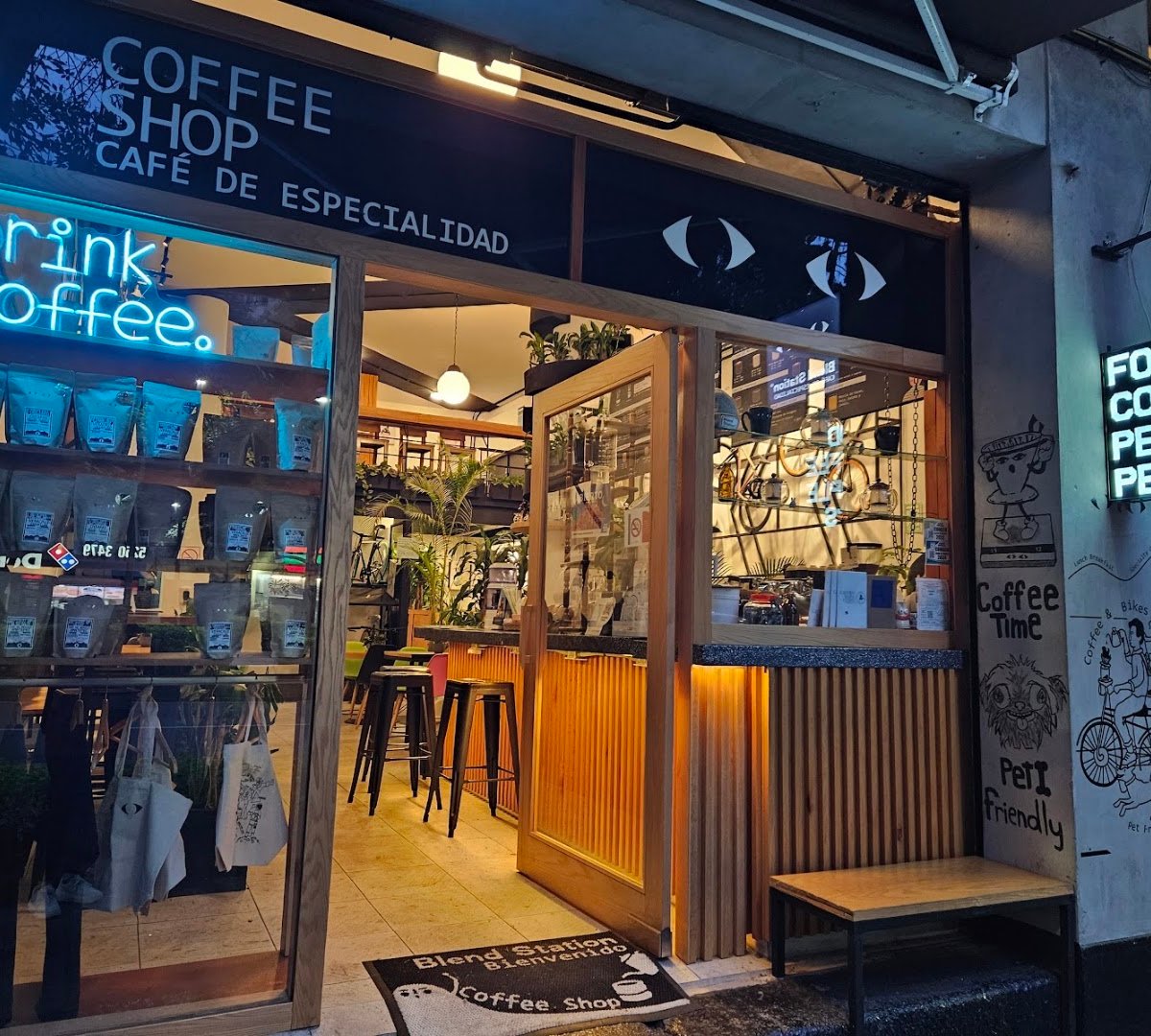 Storefront of Blend Station coffee shop, specialty coffee shop in Mexico City