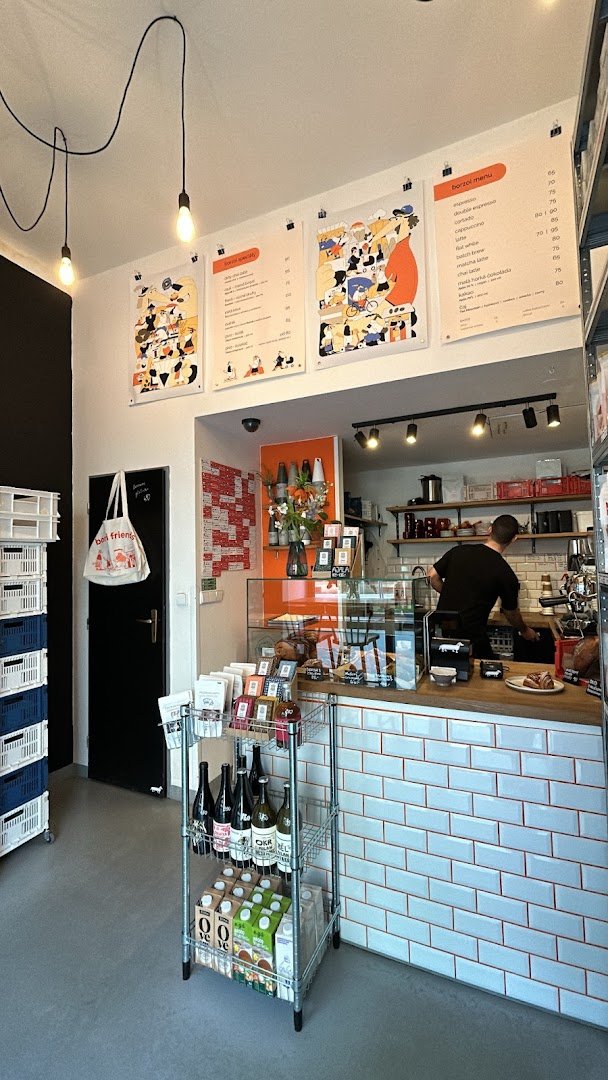 Interior of cafē borzoi, specialty coffee shop in Prague