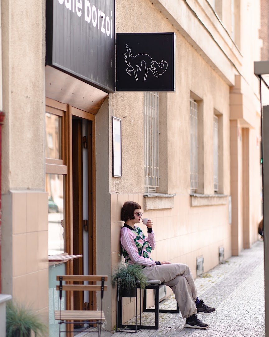 Storefront of cafē borzoi, specialty coffee shop in Prague