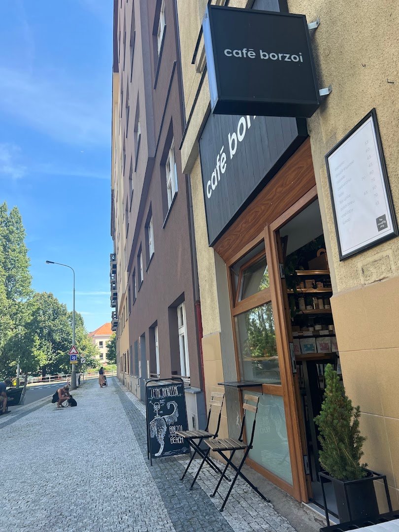 Storefront of cafē borzoi, specialty coffee shop in Prague