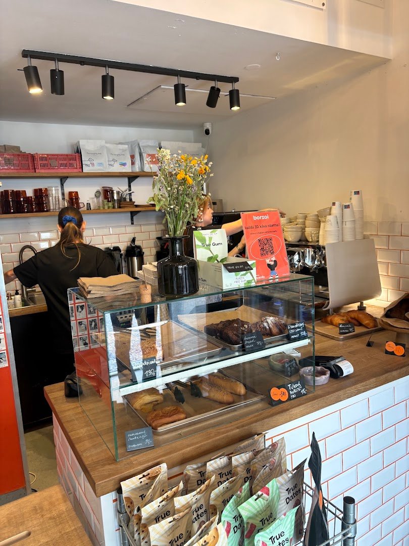 Interior of cafē borzoi, specialty coffee shop in Prague