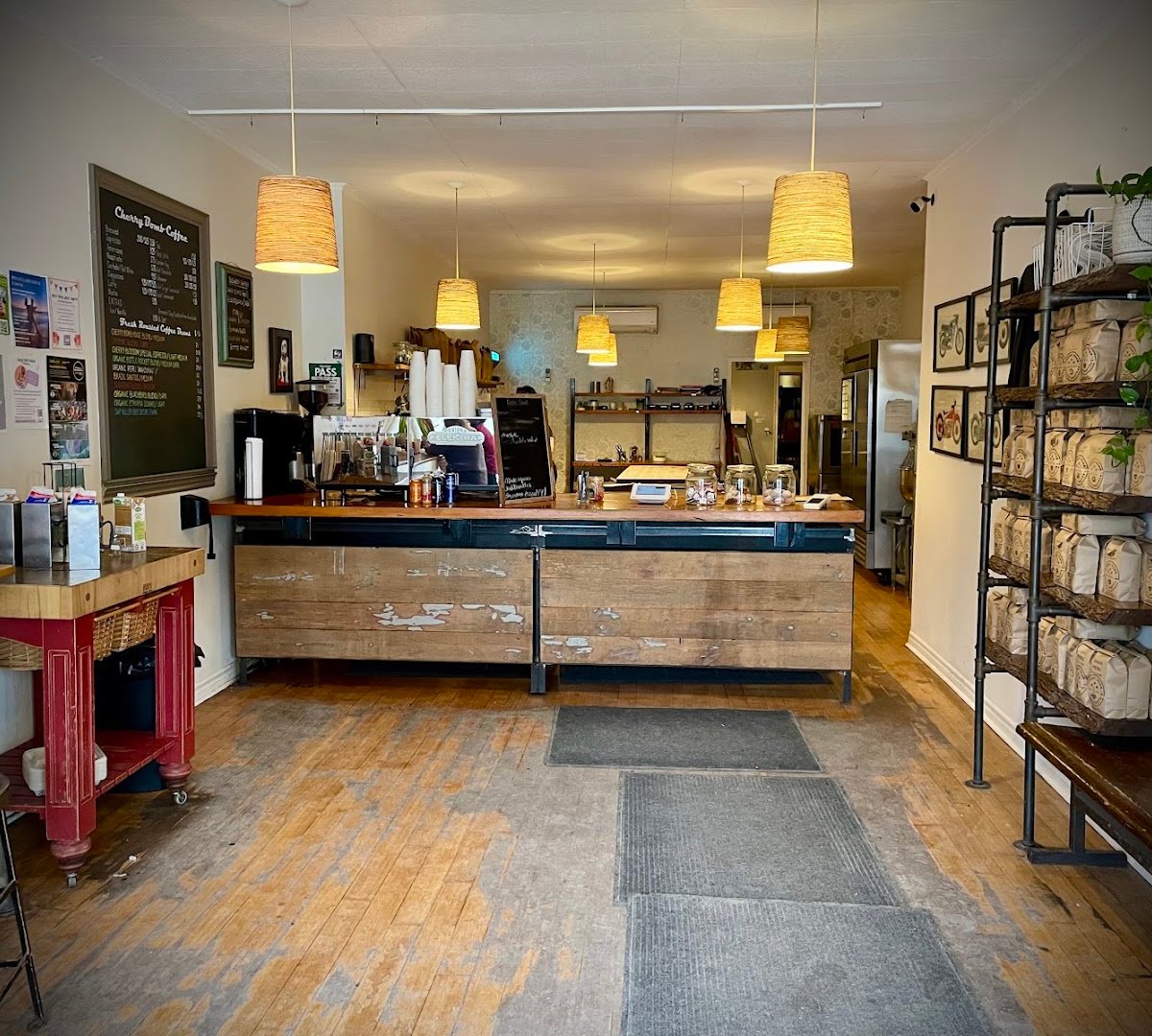 Interior of Cherry Bomb Coffee, specialty coffee shop in Toronto