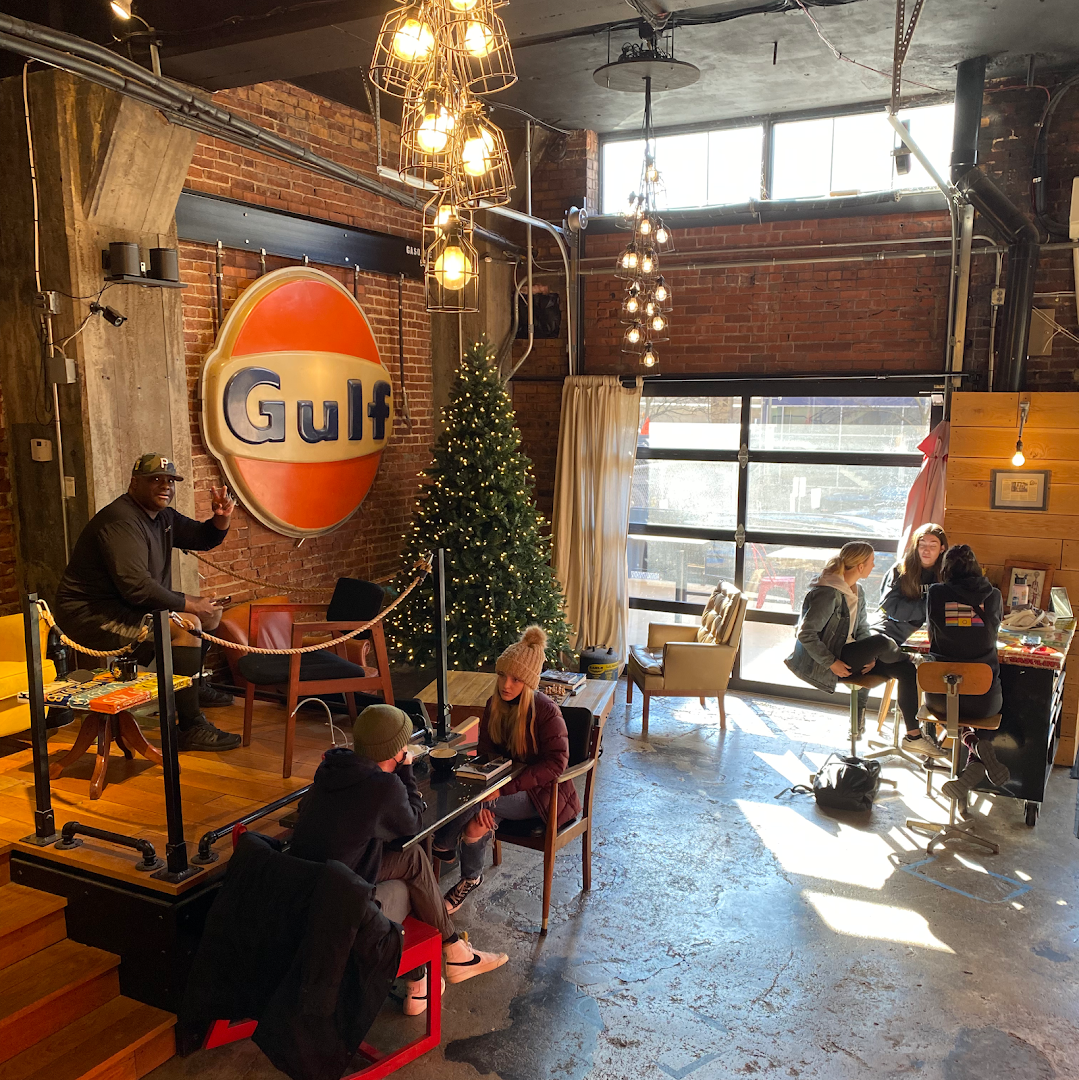 Interior of Gasoline Street Coffee Company, specialty coffee shop in Pittsburgh