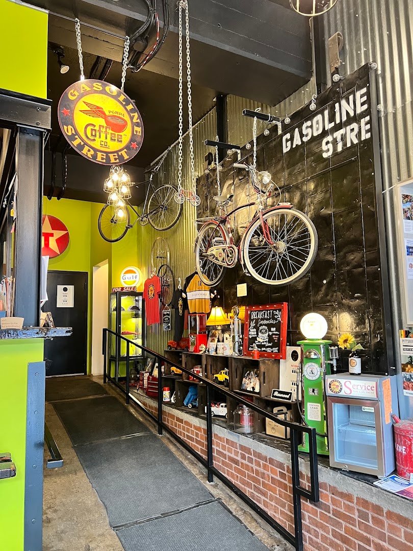 Interior of Gasoline Street Coffee Company, specialty coffee shop in Pittsburgh