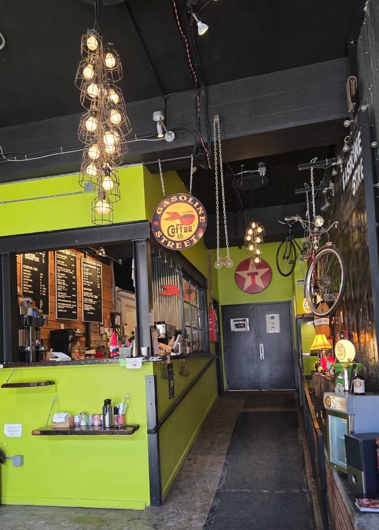 Interior of Gasoline Street Coffee Company, specialty coffee shop in Pittsburgh