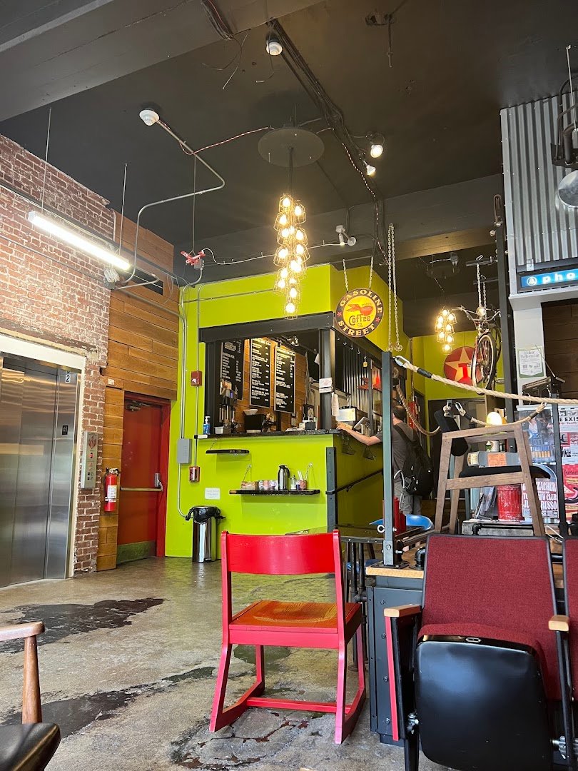 Interior of Gasoline Street Coffee Company, specialty coffee shop in Pittsburgh