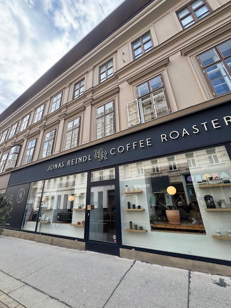 Storefront of Jonas Reindl Coffee Roasters, specialty coffee shop in Vienna