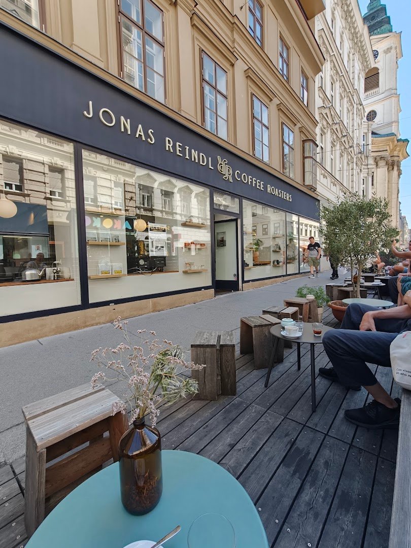 Storefront of Jonas Reindl Coffee Roasters, specialty coffee shop in Vienna