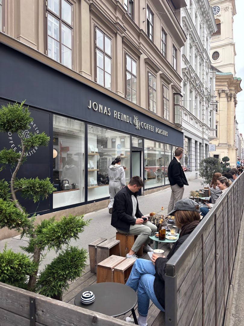 Storefront of Jonas Reindl Coffee Roasters, specialty coffee shop in Vienna