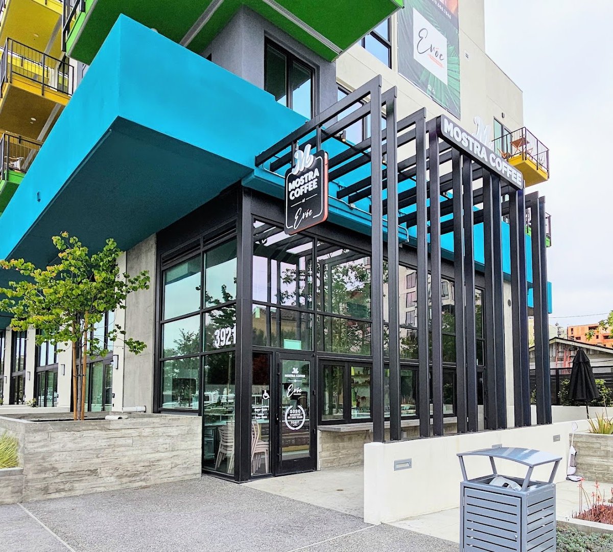 Storefront of Mostra Coffee, specialty coffee shop in San Diego