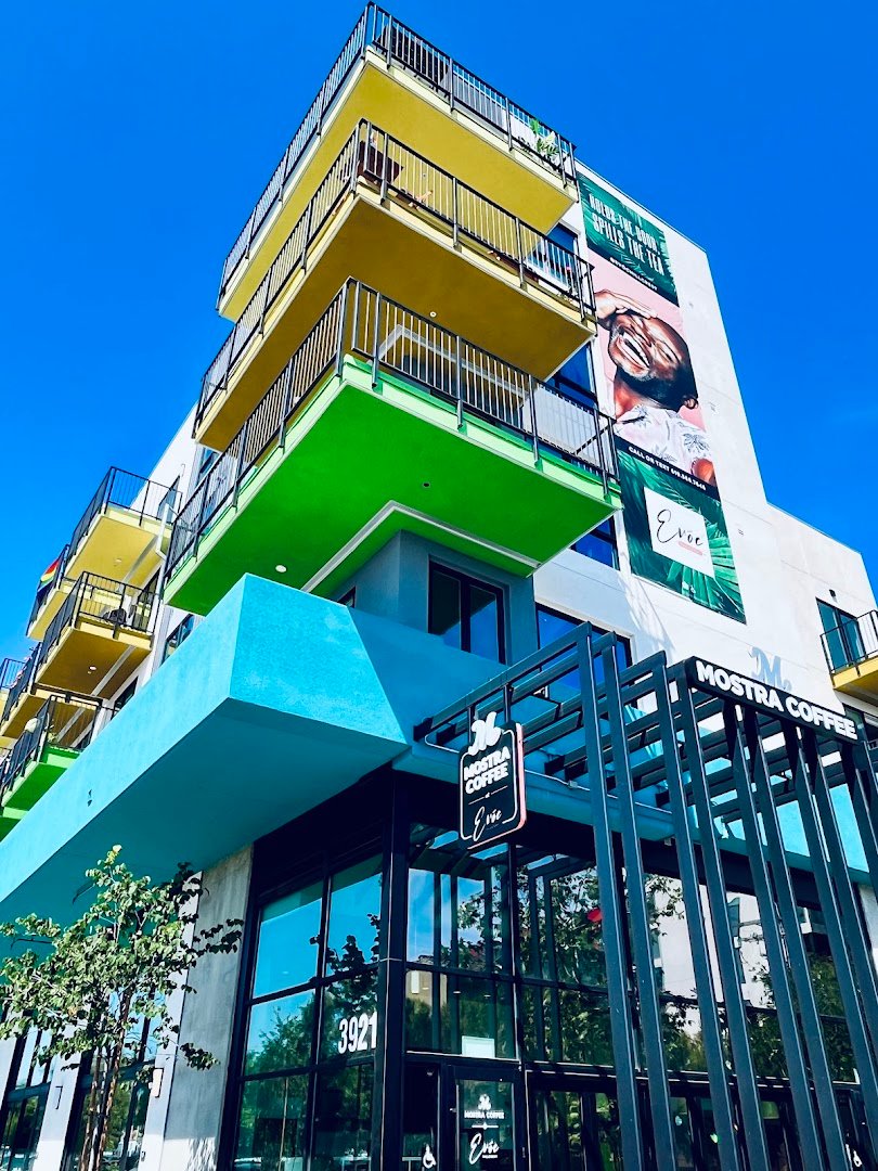 Storefront of Mostra Coffee, specialty coffee shop in San Diego