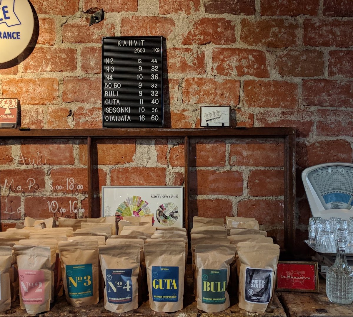 Interior of Helsingin Kahvipaahtimon Päiväkahvibaari Teurastamo, specialty coffee shop in Helsinki