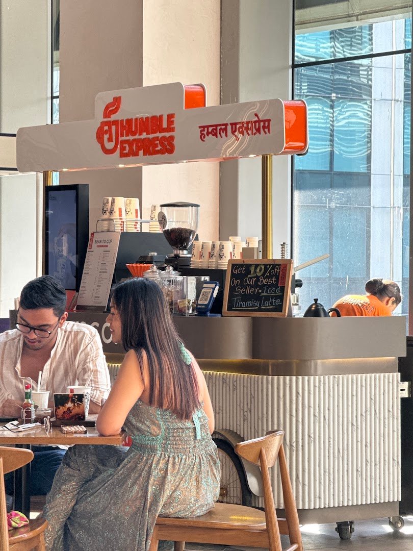 Interior of Humble Express, specialty coffee shop in Mumbai