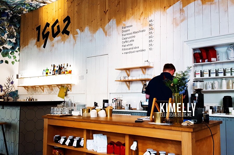 Interior of Spižírna 1902, specialty coffee shop in Prague