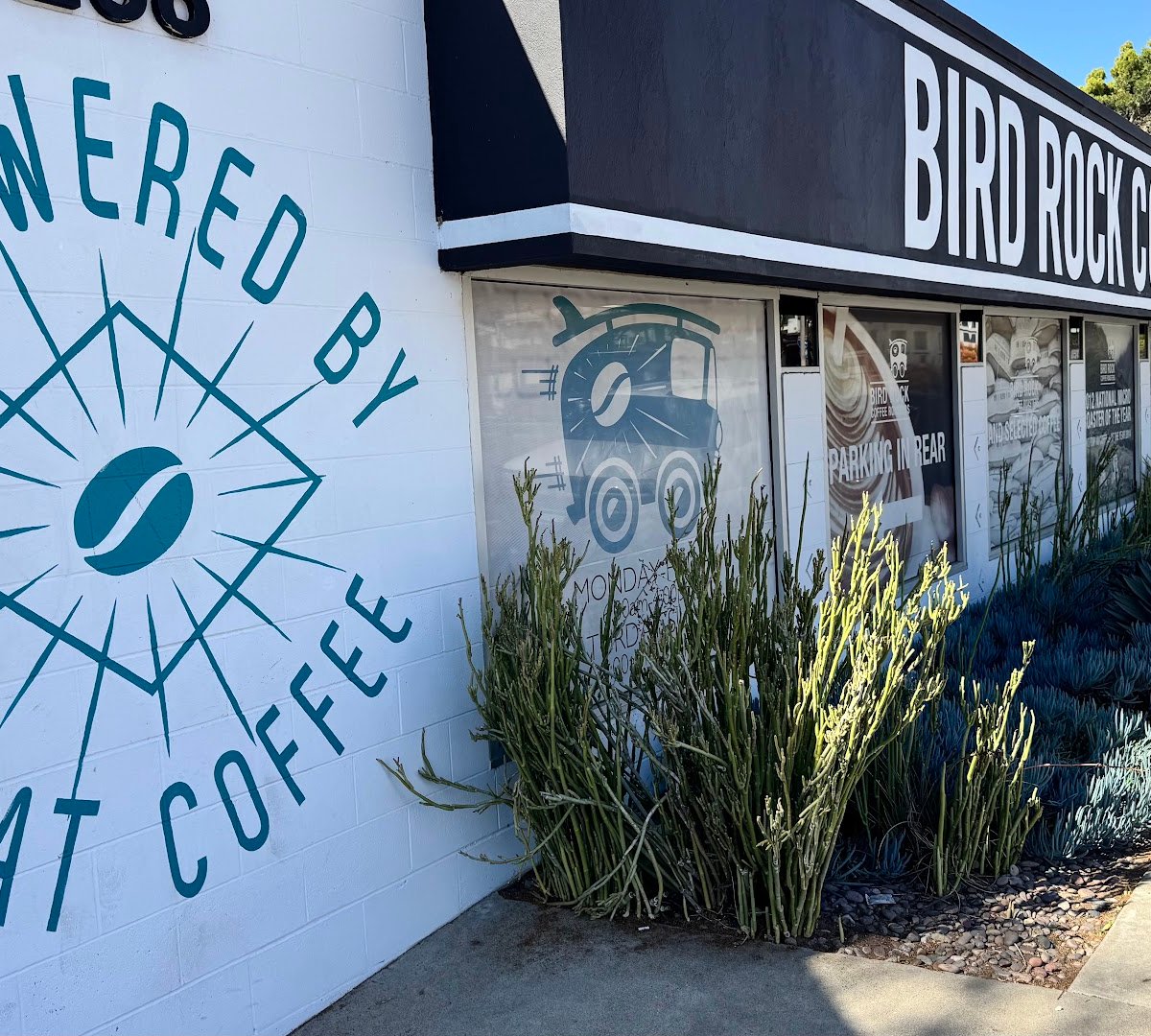 Storefront of Bird Rock Coffee Roasters, specialty coffee shop in San Diego