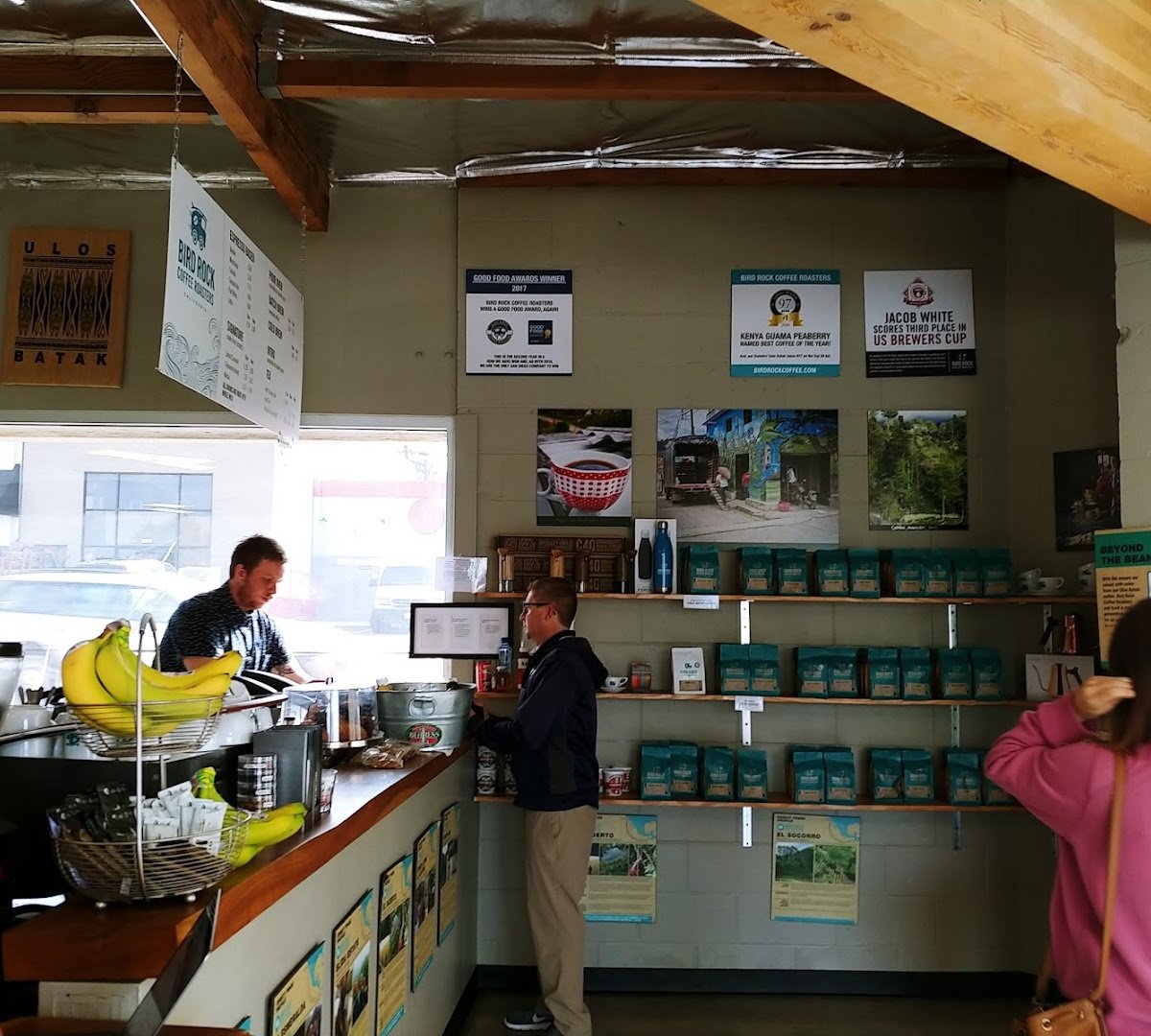 Interior of Bird Rock Coffee Roasters, specialty coffee shop in San Diego
