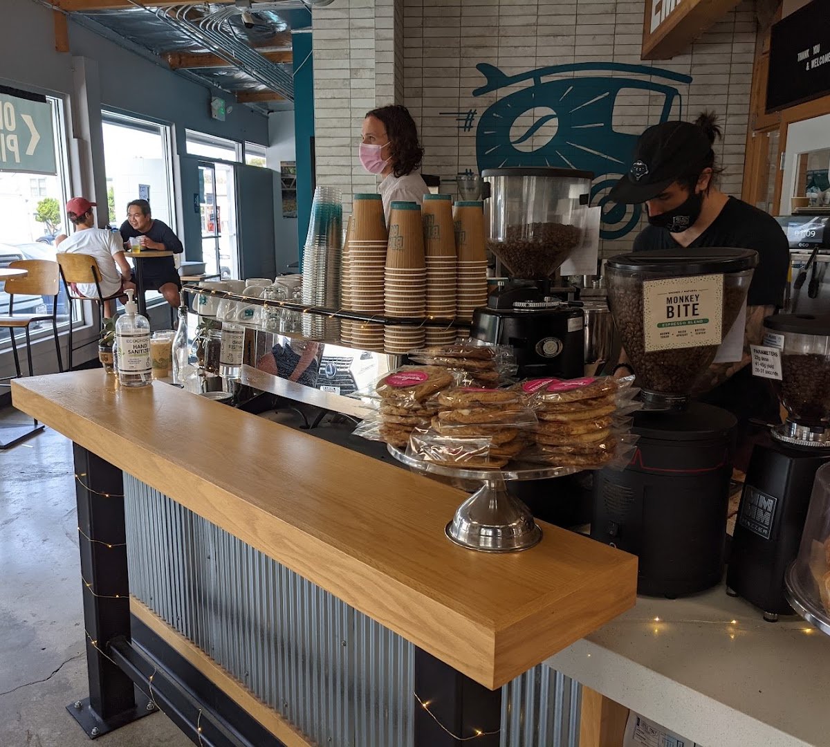 Interior of Bird Rock Coffee Roasters, specialty coffee shop in San Diego