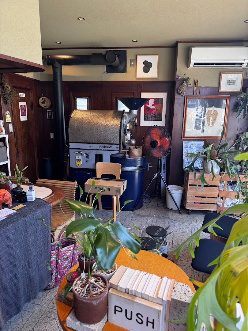 Interior of COFFEE LONG SEASON, specialty coffee shop in Osaka