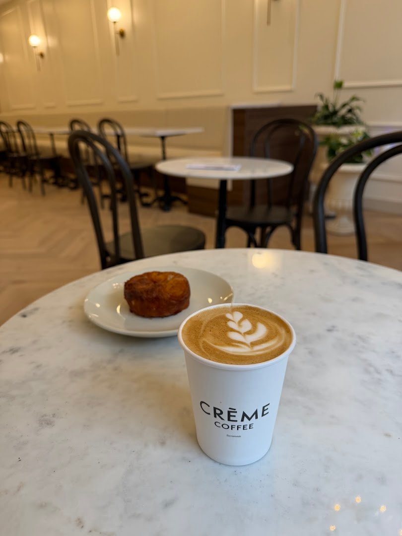 Coffee at Crème Coffee, specialty coffee shop in Sacramento