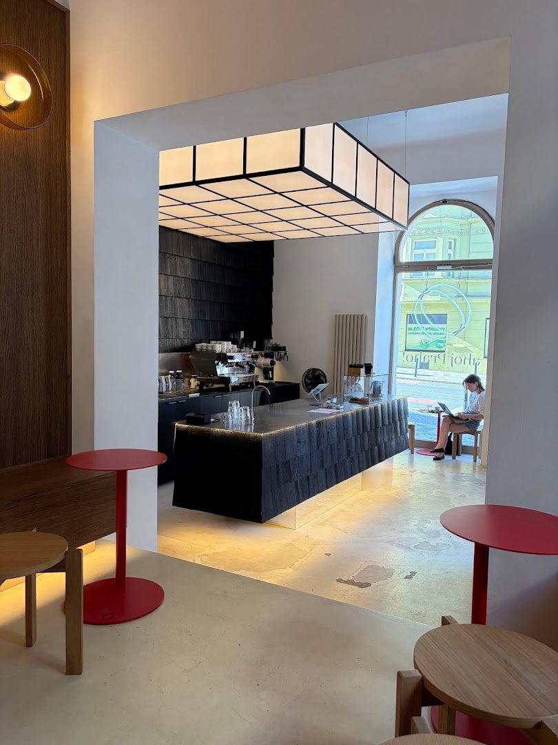 Interior of Pikola Praha, specialty coffee shop in Prague