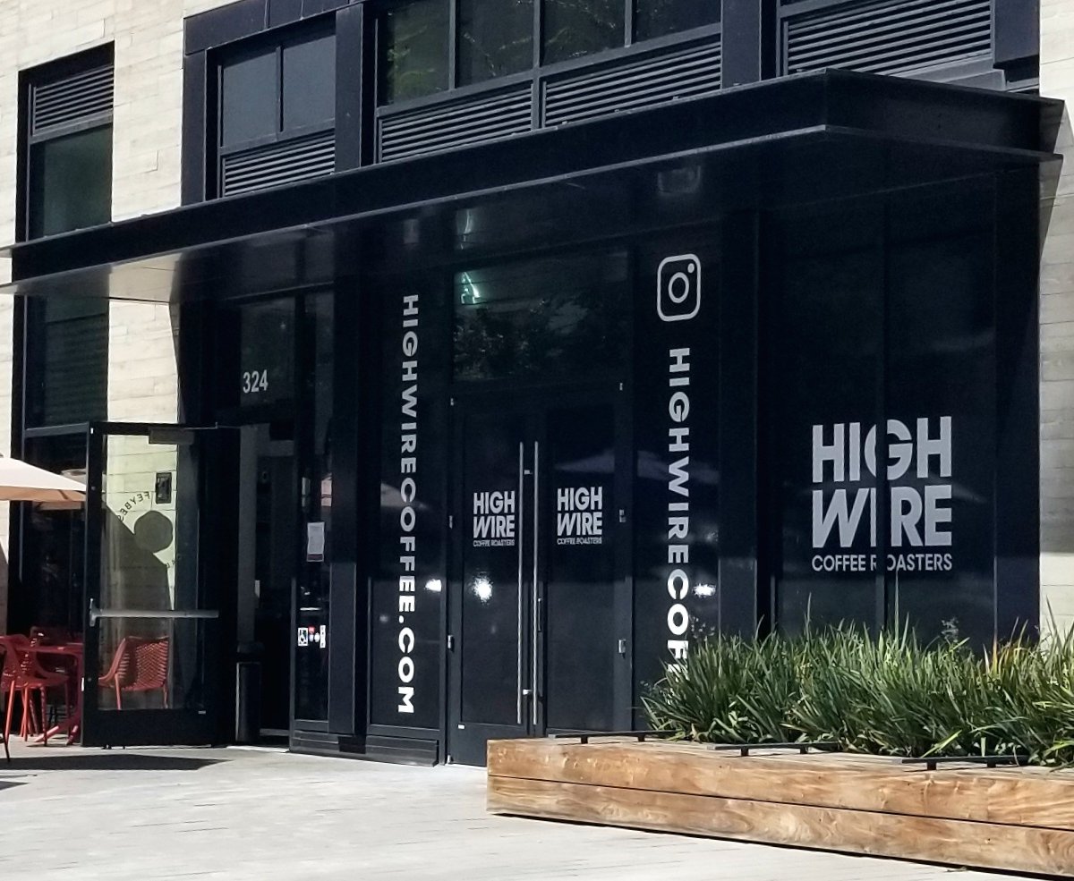 Storefront of Highwire Coffee Roasters, specialty coffee shop in Oakland