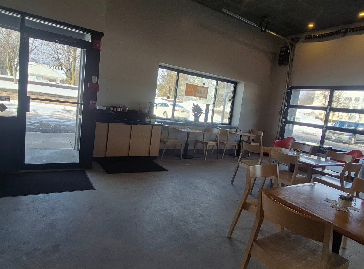 Interior of AM:FM Creekside, specialty coffee shop in Rochester