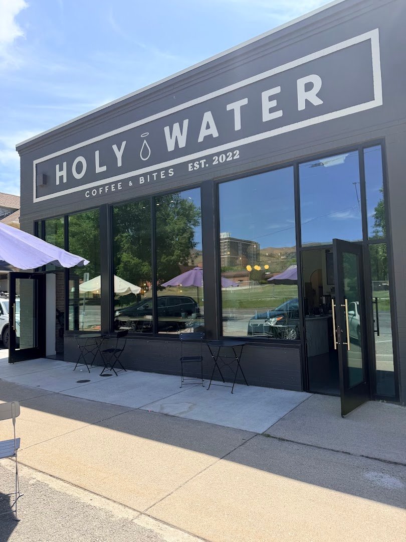 Storefront of Holy Water Coffee, specialty coffee shop in Salt Lake City