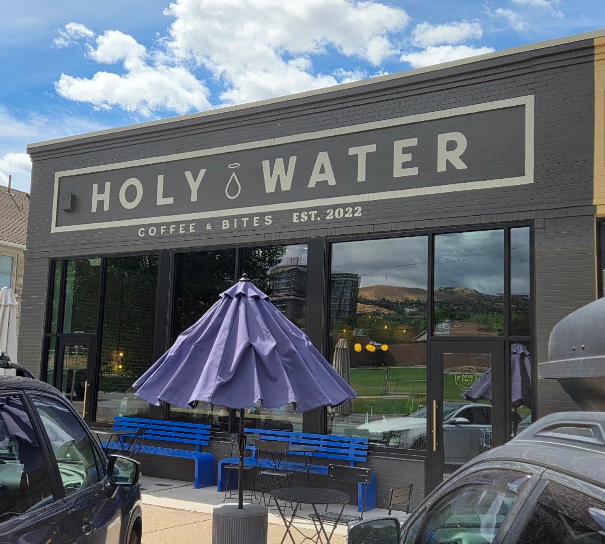 Storefront of Holy Water Coffee, specialty coffee shop in Salt Lake City
