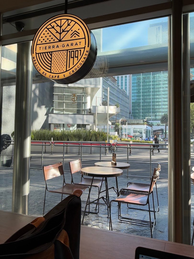 Interior of Tierra Garat Reforma Ángel, specialty coffee shop in Mexico City