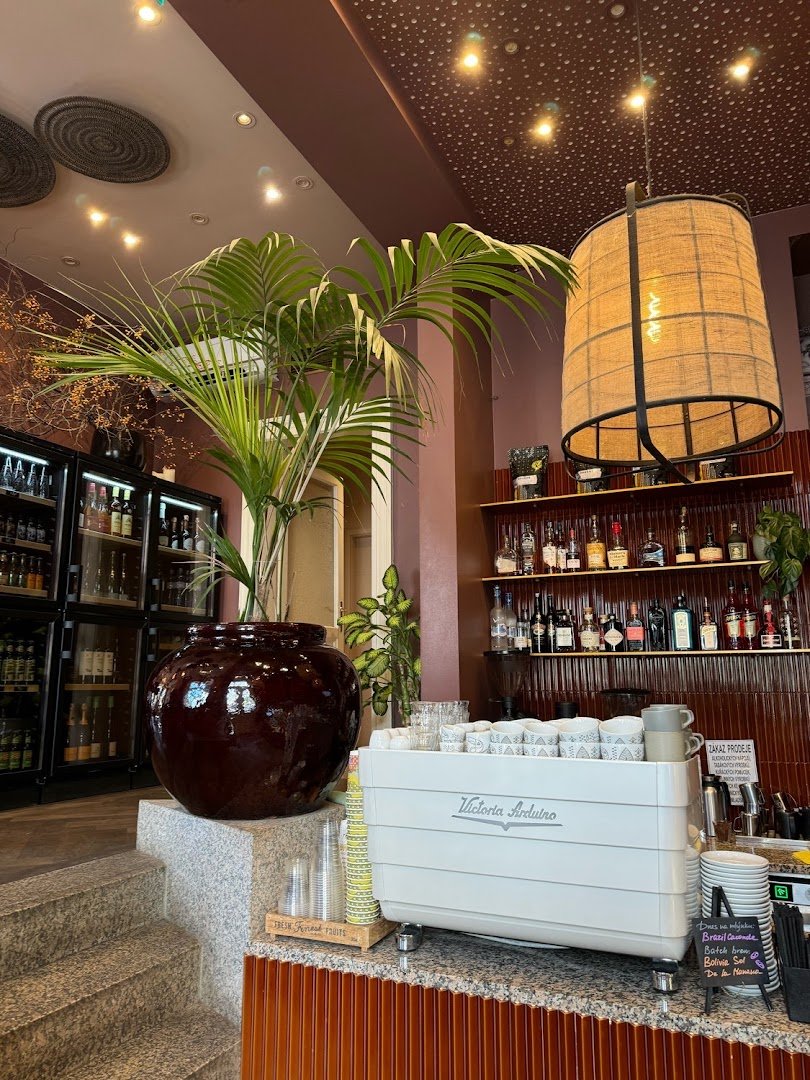Interior of La Boheme Cafe, specialty coffee shop in Prague