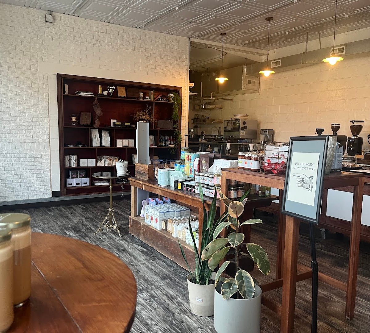 Interior of Amberson Coffee & Grocer, specialty coffee shop in Indianapolis
