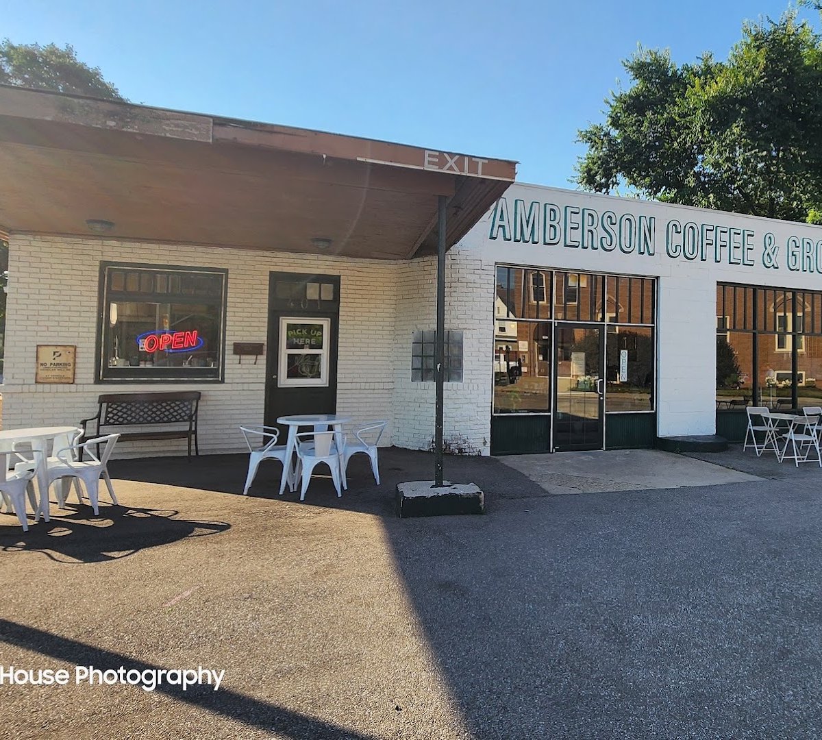 Storefront of Amberson Coffee & Grocer, specialty coffee shop in Indianapolis