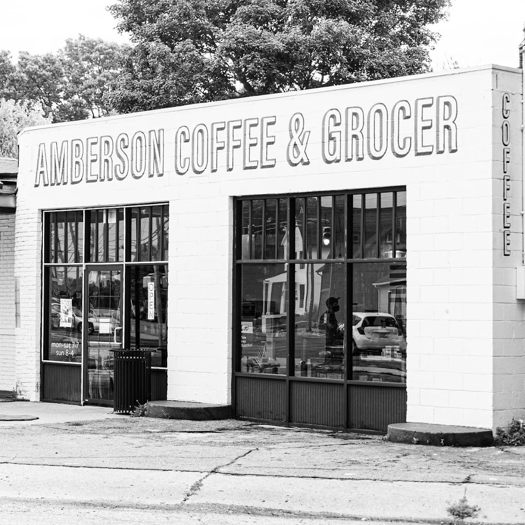 Storefront of Amberson Coffee & Grocer, specialty coffee shop in Indianapolis