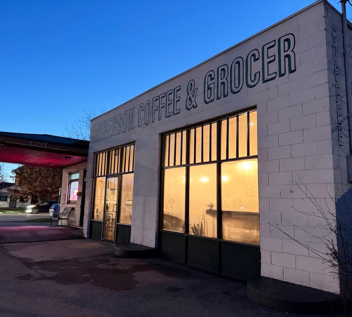 Storefront of Amberson Coffee & Grocer, specialty coffee shop in Indianapolis