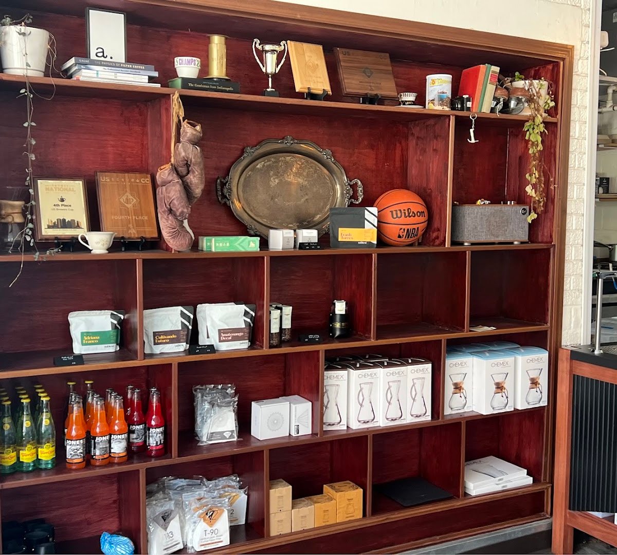 Interior of Amberson Coffee & Grocer, specialty coffee shop in Indianapolis