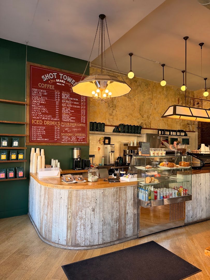 Interior of Shot Tower Coffee, specialty coffee shop in Philadelphia