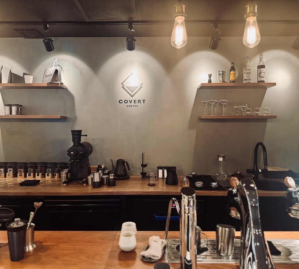 Interior of Covert Coffee, specialty coffee shop in Tokyo
